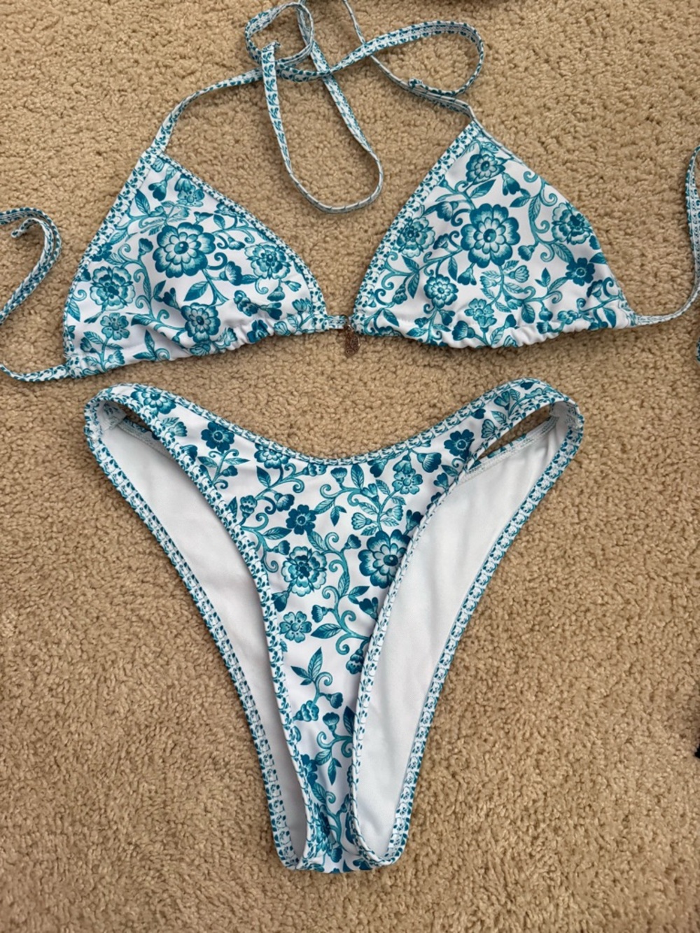 Blue Floral String Bikini Set